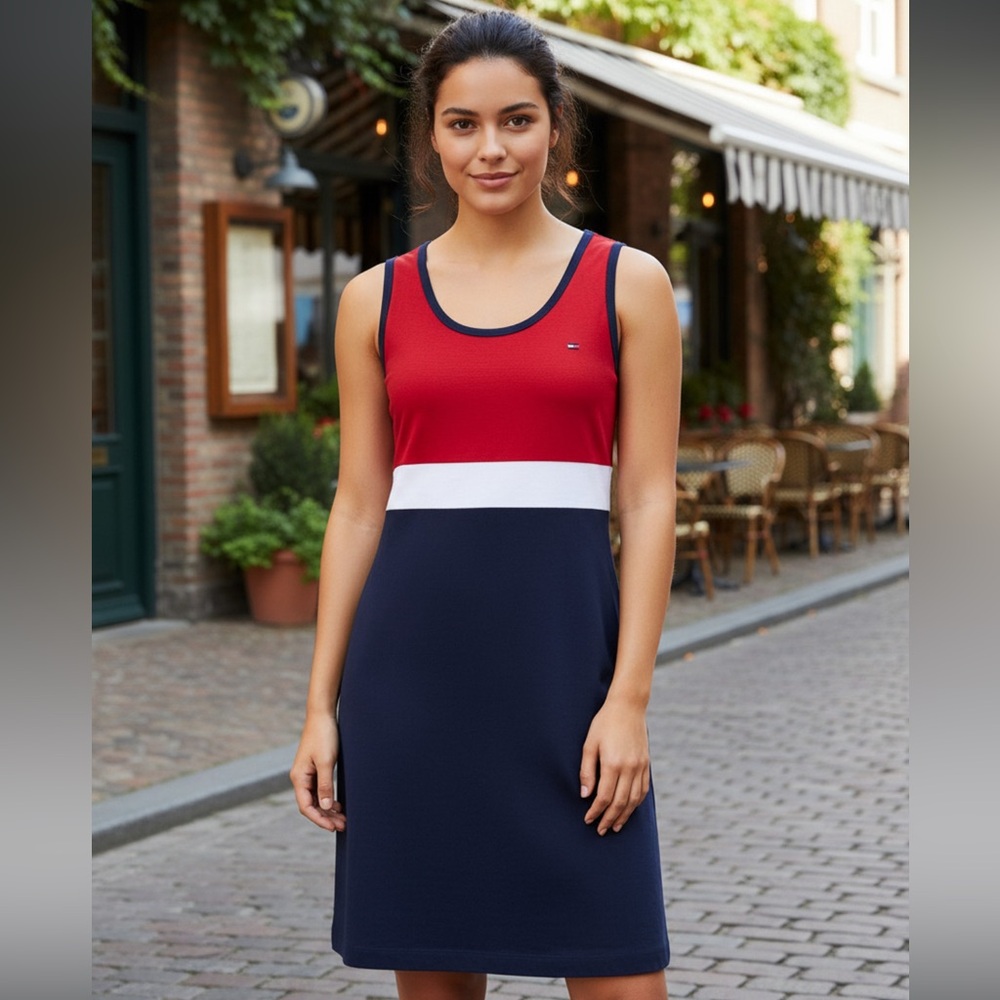 Tommy Hilfiger Red, White, and Blue Midi Dress